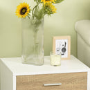 Set 2 Comodini 1 Cassetto 47,5x40x45 cm in Truciolato Bianco e Legno Naturale