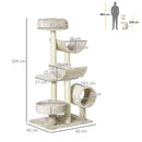 Albero Tiragraffi con Cucce e Tunnel multi-livello Beige 50x40x105 cm 