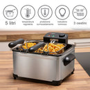 Friggitrice 2 Cestini da Cucina 2000 W Capacità 5 Litri e Temperatura Regolabile Nero e Argento      