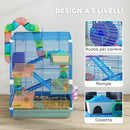 Gabbia per Criceti a 5 Piani 46x30x58 cm con Tubi Colorati e Accessori in Metallo Blu  