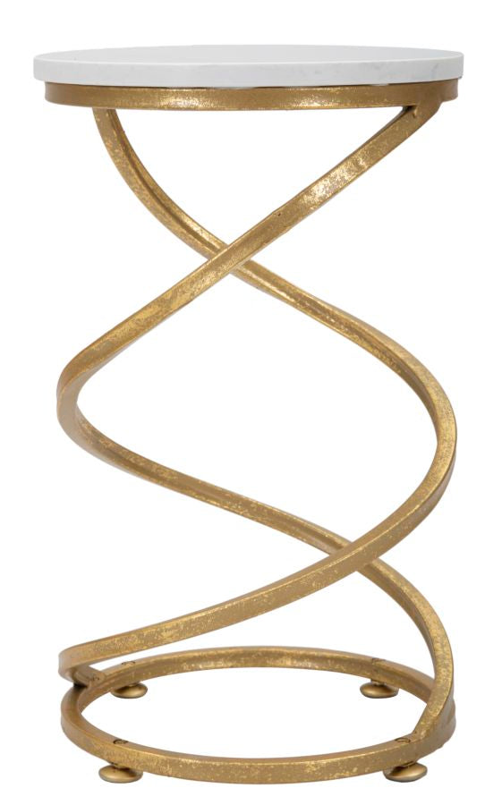 acquista Tavolinetto Spiral Marble Ø27,5x47,5 cm in Ferro e Marmo Oro e Bianco