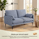 Divano 2 Posti 131x78x83 cm con Braccioli Imbottitura Spessa e 2 Cuscini in Tessuto Blu      