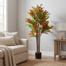 Pianta Artificiale di Croton Multicolore 55x55x120 cm in PEVA e Legno con Vaso Contenitore in PP e Cemento Nero      