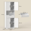Credenza Cucina 60x30x172 cm con 2 Armadietti Cassetto e Piano Centrale con Passacavi in MDF Bianco      