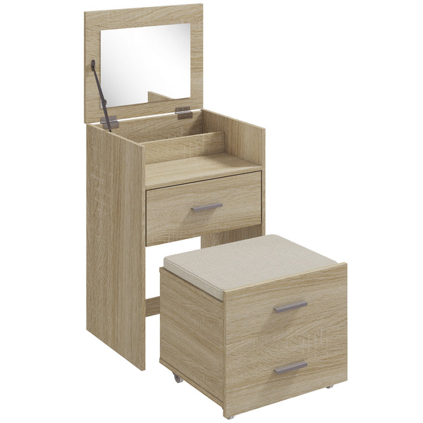 prezzo Tavolo Trucco Toeletta 50x40x113,5 cm con Specchio a Ribalta e Sgabello a Scomparsa in Legno Naturale