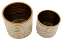 Porta Vasi Coppia Blom Ø23x22 cm - Ø18x17,5 cm in Ceramica Bianco e Oro      