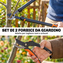 Set 2 Pezzi da Giardinaggio con Troncarami e Cesoie con Impugnatura Morbida e Blocco di Sicurezza in Acciaio Nero e Arancione      