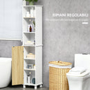 Colonna Bagno Salvaspazio 33,5x29x169 cm 3 Vani Aperti e Armadietto in Legno Bianco e Marrone Chiaro