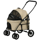 Passeggino per Cani Taglia Piccola con Tettuccio Regolabile e 2 Guinzagli 81x68x98.5 cm Nero e Cachi