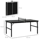 Mini Tavolo Ping Pong Pieghevole 152x76x72 cm con Rete da Gioco e Maniglia da Trasporto in Alluminio e MDF Nero      