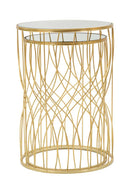 Tavolinetti Ligne Coppia Ø38x55 cm - Ø33x50 cm in Ferro e MDF e Specchio Oro      