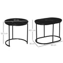 Set 2 Tavolini Sovrapponibili Ø50x50,5 cm e 60x36x43,5 cm con Piano Effetto Marmo Nero   