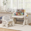 Tavolo Multiuso per Bambini con Ripiano Contenitore e Cassetti in HDPE e PP Grigio e Bianco      