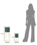 Porta Vasi Grent Slim Set 2 Pz Ø24x70 cm - Ø19,5x45 cm in Ferro Verde e Oro      