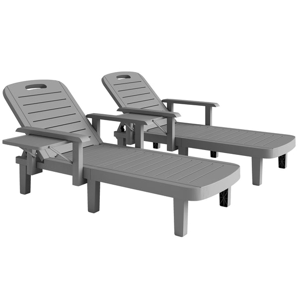 prezzo Set 2 Sdraio da Giardino Regolabili 79x158x88 cm con Tavolino e Braccioli in Polipropilene Grigio Scuro