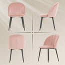 Set 2 Sedie da Pranzo Imbottite 52x55x79 cm con Schienale a Conchiglia in Velluto Rosa      