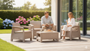 Set da Giardino Divano 2 Poltrone e Tavolino Keter Corfù Cappuccino