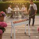 Barbecue per Arrosticini Ompagrill BBQ0080 a Legna o Carbone Uso a Terra o Caminetti Area di Cottura 78x14,5 cm Predisposto per Spiedo In Acciaio Inox