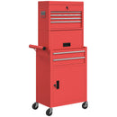 Carrello Porta Attrezzi 60,5x33,5x131 cm con Serratura 6 Cassetti 2 Armadi in Acciaio Rosso      