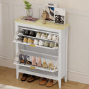 Scarpiera Slim Stile Boho con 2 Cassetti Ribaltabili per 14 Paia di Scarpe 80x24x95,5 cm Anta con Pannello in Rattan Bianco   
