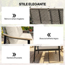 Divano da Esterno a 3 Posti 176x75x78 cm con Braccioli Effetto Legno e Schienale in Rattan Cachi      
