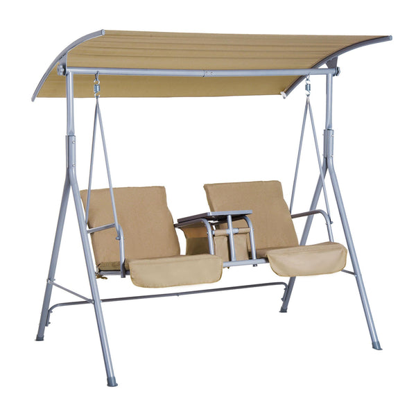Dondolo 2 Posti da Giardino 175x112x165 cm in con Tavolino in Metallo e Poliestere Beige online