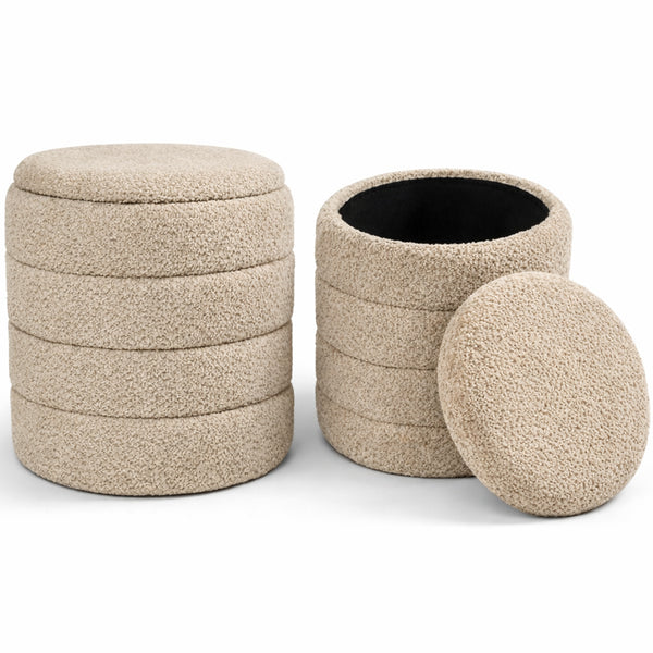 acquista Set 2 Pouf Contenitori 43x45 cm e 35x40 cm Seduta Imbottita Rivestimento Bounclè Beige