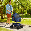 Passeggino per Cani 3 in 1 Pieghevole con Cestino Inferiore Blu   