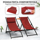 Set 2 Sedie Sdraio Pieghevoli in Alluminio 100x60x85 cm  Rex Rosso