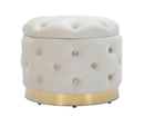Puff Contenitore Rich Crema Ø55x42 cm in Legno Spugna Poliestere e Acciaio Crema e Oro