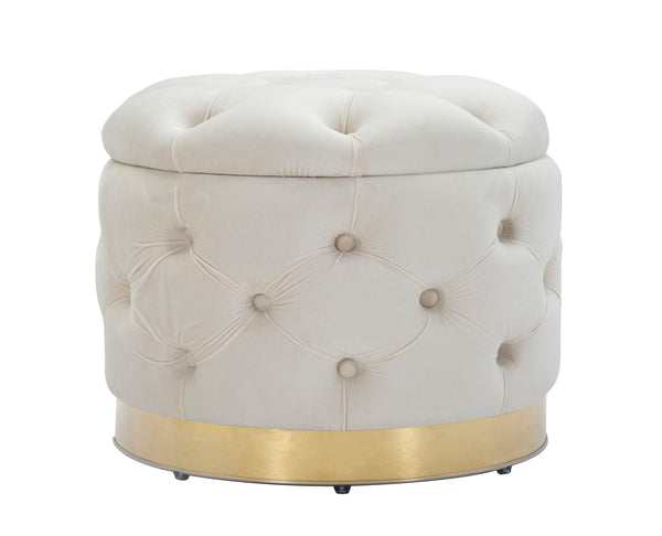 Puff Contenitore Rich Crema Ø55x42 cm in Legno Spugna Poliestere e Acciaio Crema e Oro online