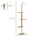 Albero Tiragraffi per Gatti a Soffitto 4 Livelli 43x27x228-260cm Altezza Regolabile Marrone
