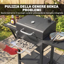 Barbecue a Carbone 110x46,5x101 cm con 2 Ripiani Laterali Termometro Coperchio e Ruote in Metallo e Acciaio Nero      