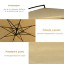 Ombrellone da Giardino a Braccio Inclinabile 295x295x260 cm Apertura a Manovella e Zanzariera Beige   