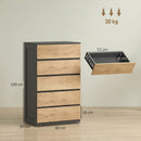 Cassettiera 5 Cassetti 60x39x100 cm con Guide in Metallo e Maniglie Scanalate in Legno Nero e Rovere      