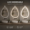 Specchio a Goccia 50x60 cm LED a 3 Colori Dimmerabile Accensione Touch      