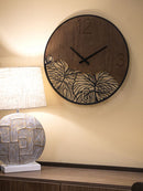 Orologio da Muro Wood/Leaf 60x2x60 cm in Ferro e MDF Nero e Marrone      