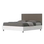 Letto Matrimoniale con Rete e Contenitore Alzata Comoda Struttura Bianco Frassico e Testata in Similpelle Level Cappuccino Varie Misure