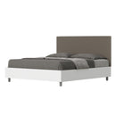 Letto Matrimoniale con Rete e Contenitore Alzata Comoda Struttura Bianco Frassico e Testata in Similpelle Level Cappuccino Varie Misure