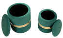 Puff con Contenitore Sheffild Verde Set 2 Pz Ø37x42 cm - Ø28x35 cm in Ferro e MDF e Spugna e Poliestere Verde e Oro      