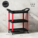 Carrello Porta Attrezzi a 3 Livelli 83x43x97 cm Capacità 91 kg 3 Livelli con Ruote in Plastica Rosso 