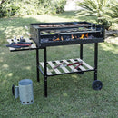 Barbecue a Carbone carbonella 118x56x92 cm con Ruote e Ripiani in Legno Nero      