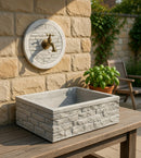 Lavello Rettangolare da Esterno 45x35 cm con Rosone Installazione a Muro in Cemento Mattone Faccia a Vista Meseta Grigio
