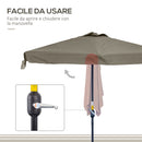 Mezzo Ombrellone da Giardino 230x130x249 cm in Metallo e Poliestere Caffè