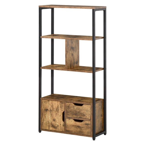 Libreria 3 Ripiani 2 Cassetti 1 Anta 58x24x122 cm in Truciolato e Metallo Nero e Legno online