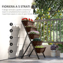 Portapiante Verticale a 5 Livelli 55x63x120 cm con 5 Vasi con Fori di Drenaggio in Acciaio e PE Marrone      