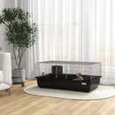 Gabbia per Conigli a 2 Porte con Vassoio Rimovibile 100x55x41 cm in Metallo e Plastica PP Nero e Argento