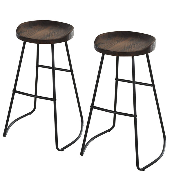 Set 2 Sgabelli da Bar Alti in Acciaio e Legno 49,5x44x71 cm Marrone Scuro sconto