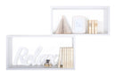 Set 2 Mensole Cubo da Parete Rettangolare in Fibra di Legno Bislungo Bianco