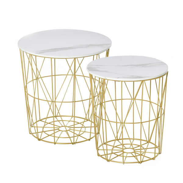 Set 2 Tavolini Ripiano Rimovibile in Acciaio e MDF Bianco prezzo
